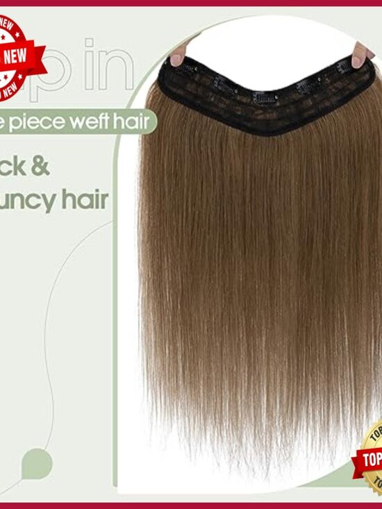 Human Hair Clip-In Extensions, 18 Inch V-Part Weft, 3/4 Full Head Volume main image 6